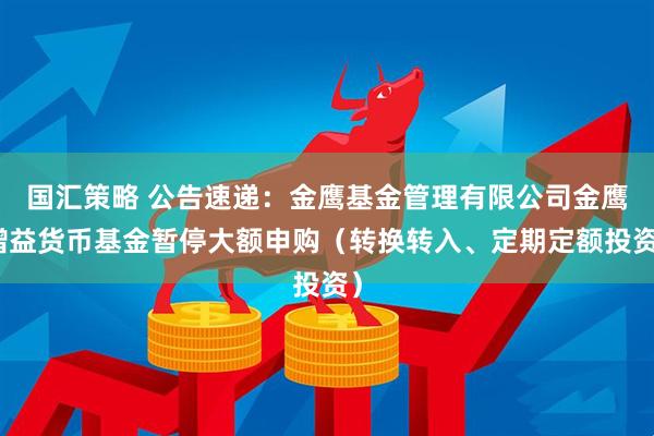 国汇策略 公告速递：金鹰基金管理有限公司金鹰增益货币基金暂停大额申购（转换转入、定期定额投资）